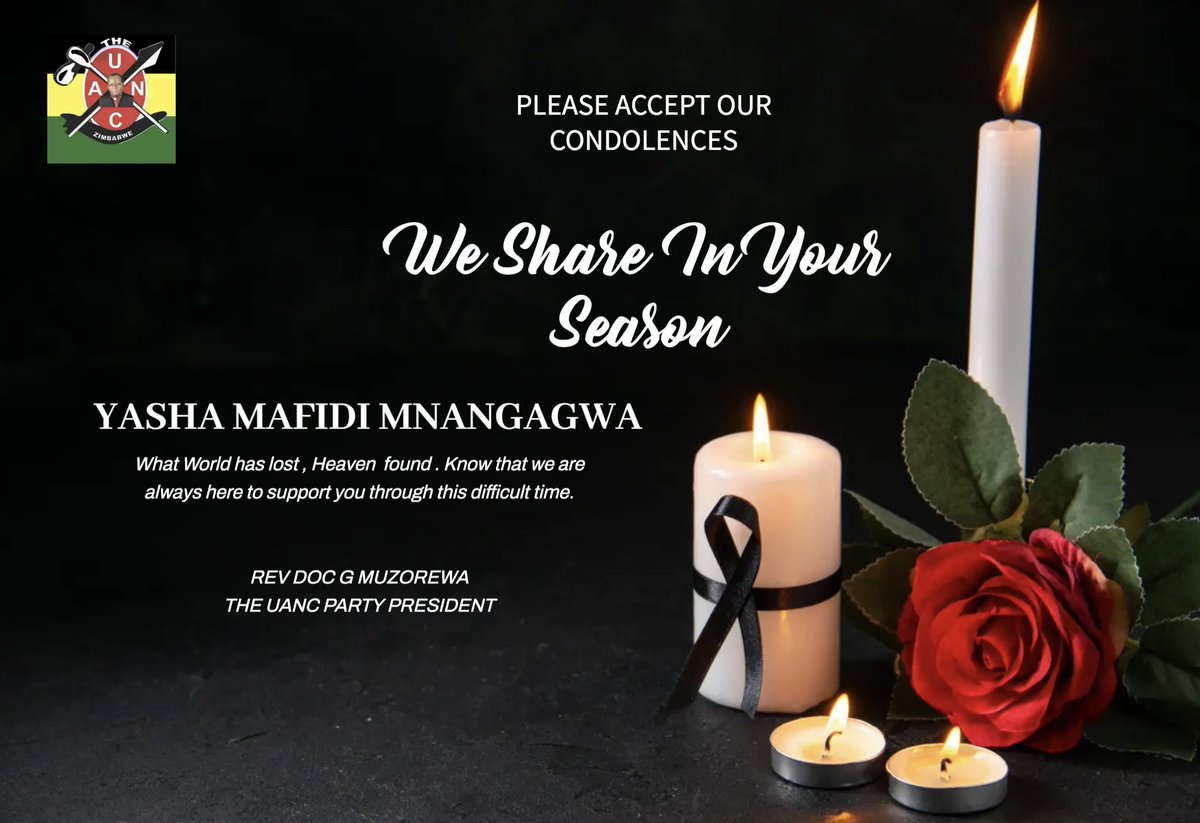 On behalf of THE UANC PARTY and on his behalf, Rev Doc G Muzorewa,  send heartfelt condolences to Mr Sean and wife, as well as our President and Amai, Dr Emerson Mnangagwa,over the passing of grandson, Yasha Mafidi.
<a href="/edmnangagwa/">President of Zimbabwe</a> <a href="/nickmangwana/">Nick Mangwana</a> @seanmnangagwa <a href="/GwinyaiMuzorew1/">Gwinyai Muzorewa</a>