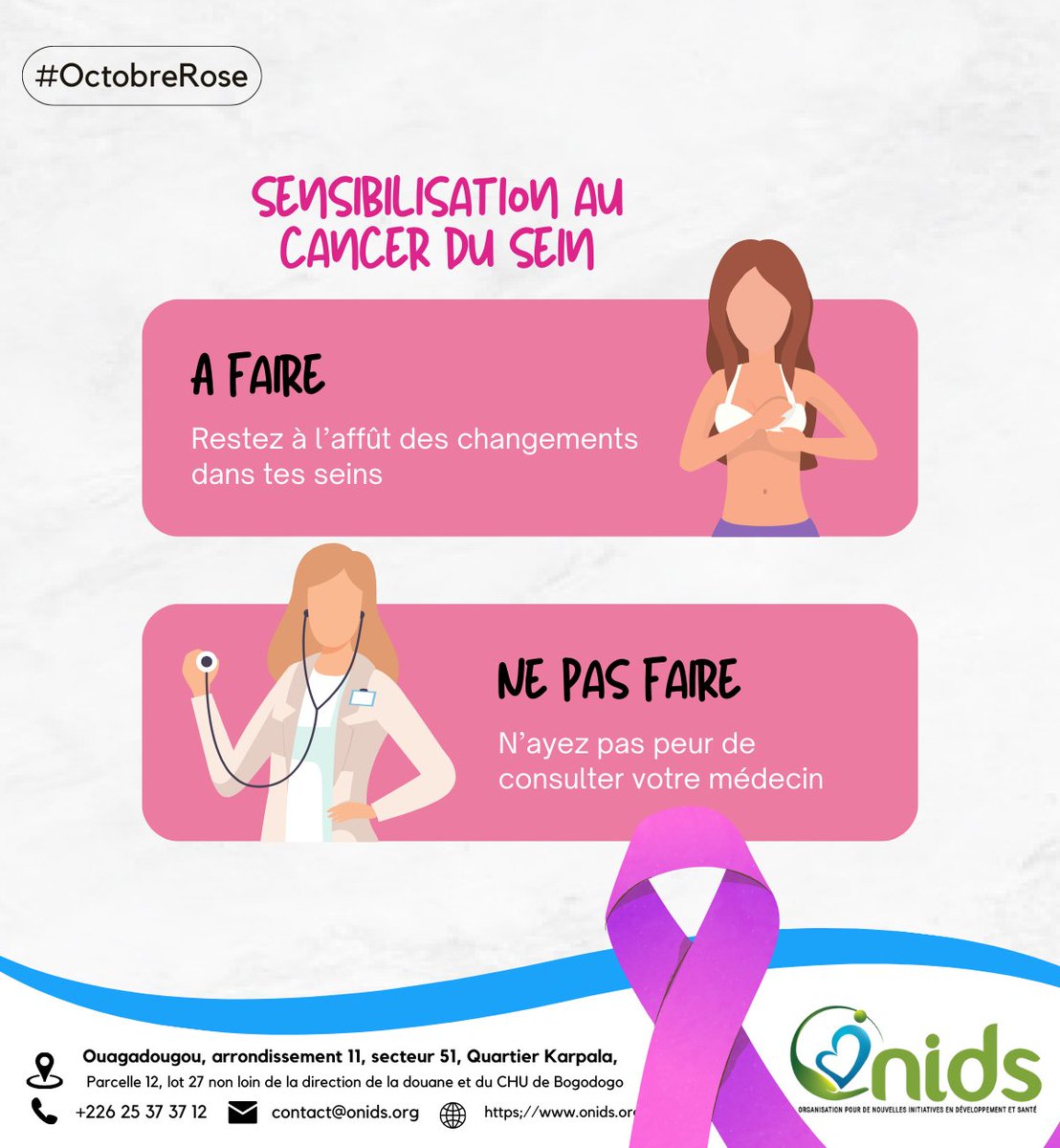 ONIDS (@onidsbf) on Twitter photo Restez à l’affût des changements dans votre sein et n’ayez pas peur de consulter votre médecin
____________
🛑𝗥𝗱𝘃 dans le 𝗰𝗲𝗻𝘁𝗿𝗲 𝗱𝗲 𝘀𝗮𝗻𝘁é le plus proche pour un dépistage.
#OctobreRose #CancerDuSein #ONIDS_CampagneRose <a href="/AmplifyChange/">Amplify Change</a> <a href="/AWDF/">Anthony Fletcher</a> (2) <a href="/MSIBFa/">MSI Burkina Faso</a> <a href="/oxfam_mdm/">oxfam_mdm</a> Restez à l’affût des changements dans votre sein et n’ayez pas peur de consulter votre médecin
____________
🛑𝗥𝗱𝘃 dans le 𝗰𝗲𝗻𝘁𝗿𝗲 𝗱𝗲 𝘀𝗮𝗻𝘁é le plus proche pour un dépistage.
#OctobreRose #CancerDuSein #ONIDS_CampagneRose <a href="/AmplifyChange/">Amplify Change</a> <a href="/AWDF/">Anthony Fletcher</a> (2) <a href="/MSIBFa/">MSI Burkina Faso</a> <a href="/oxfam_mdm/">oxfam_mdm</a>
