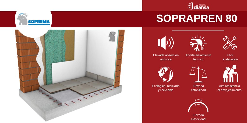 GrupoDiansa's tweet photo. #Buenosdías en #GrupoDiansa te enseñamos las ventajas de Soprapren 80, producto de @SopremaIberia con el que podrás realizar el mejor aislamiento acústico y térmico en diferentes elementos constructivos ✅
¡Contacta con nosotros para ayudarte! 👉https://t.co/iCBTU34V2F https://t.co/dkaUTTsUfd