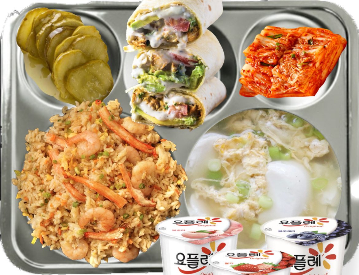 manimeogeokto's tweet photo. 221024 월요일 강태오의 저녁ᰔᩚ

¹ 통새우볶음밥
² 맑은순두부계란탕
³ 오���피클
⁴ 치킨브리또
⁵ 배추김치
⁶ 떠먹는 발효유(후식)

유나니 오늘도 고생 진짜 많았어💚 https://t.co/Ng7ESUzeTv