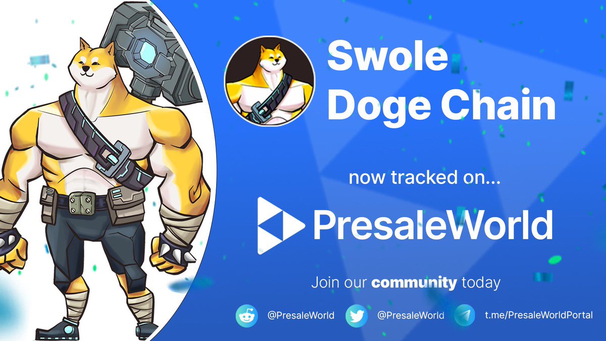 PresaleWorld's tweet photo. NEW TRACKED PRESALE

@SwoleDogeChain is now a tracked listing on PresaleWorld. 

Keep up to date with the sale and others at https://t.co/VhAgm6WunV 

$PW #Presaleworld #cryptocurrency #swoledogechain https://t.co/w711rGdNcc