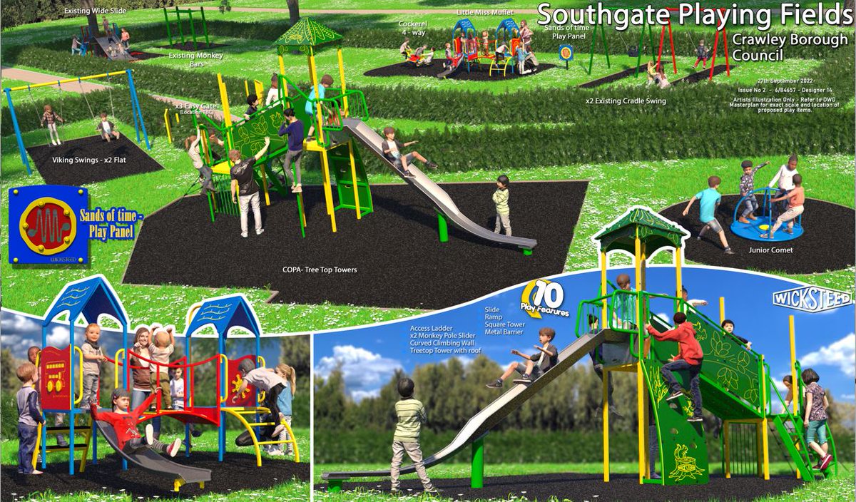 crawleybc's tweet photo. We are modernising the play area at Southgate Playing Fields and want to know what you think about the proposed design. 
Have your say at https://t.co/RCGXt7qOtK until 4 November or come and see us at the play area on:
Tuesday 1 November 1-3pm https://t.co/imNyBHOG8i