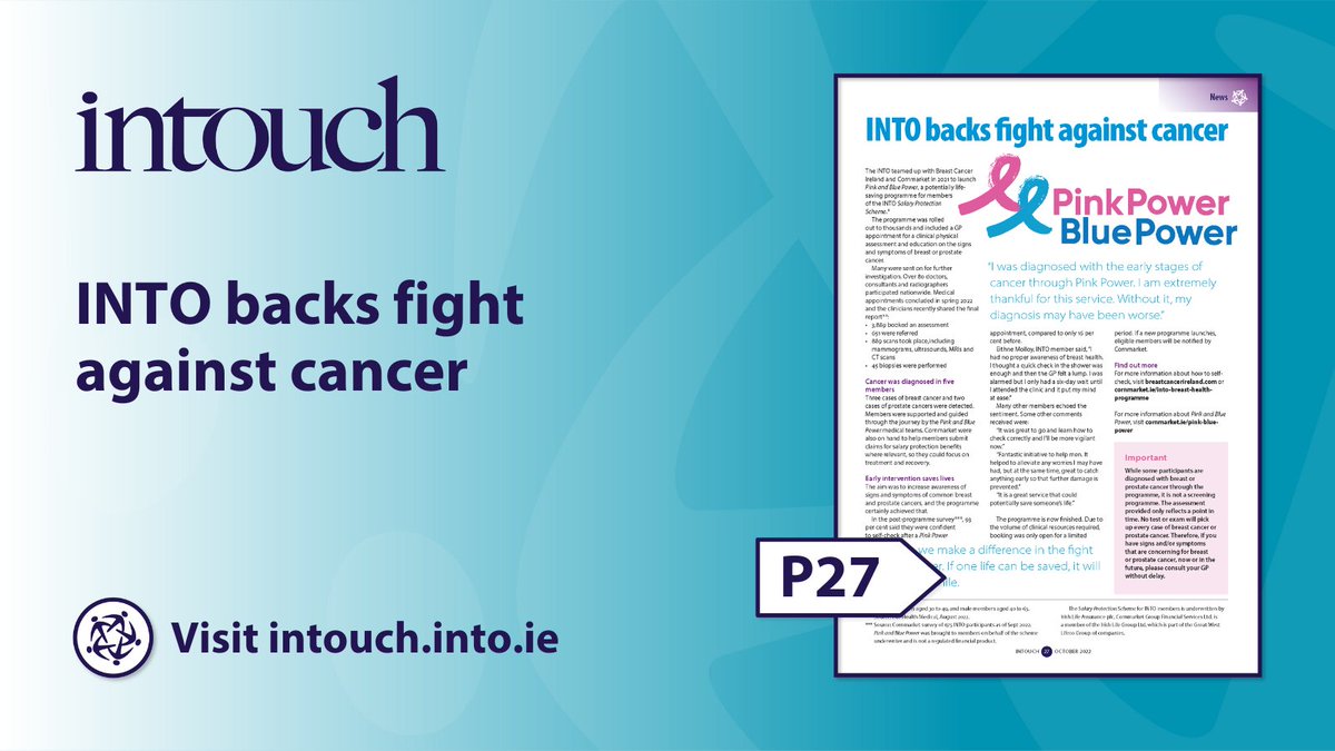 The current #InTouch features a two-page special on Breast Cancer awareness and the Pink/Blue Power campaign — bit.ly/3VgheKx @BreastCancerIre