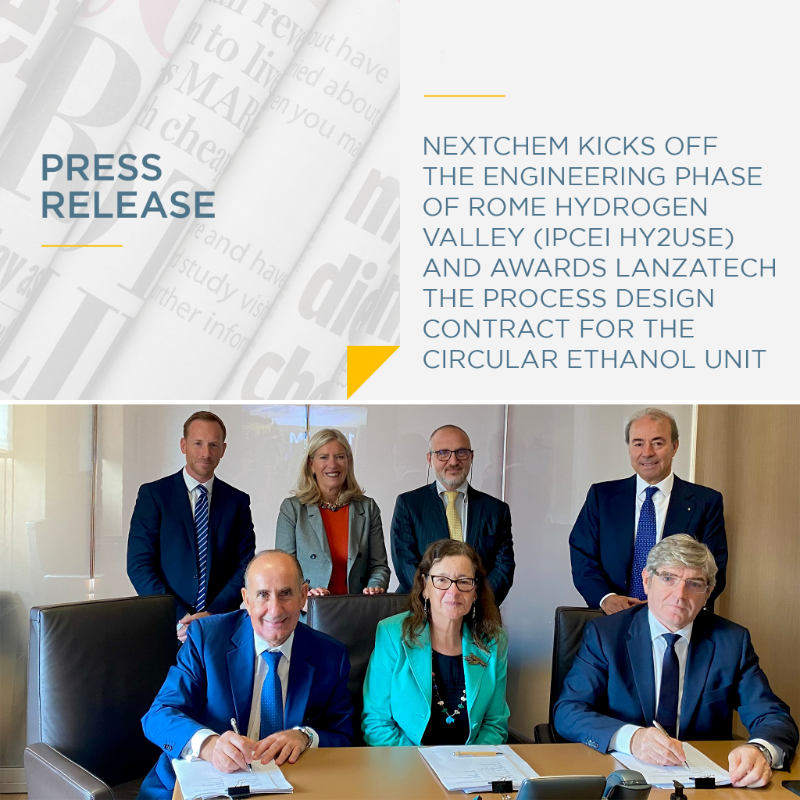 MaireGroup's tweet photo. Our @NextChem_MT kicked off the engineering phase of Rome Hydrogen Valley (IPCEI HY2USE) and awarded @LanzaTech the process design contract for the circular ethanol unit. Read more ⬇️