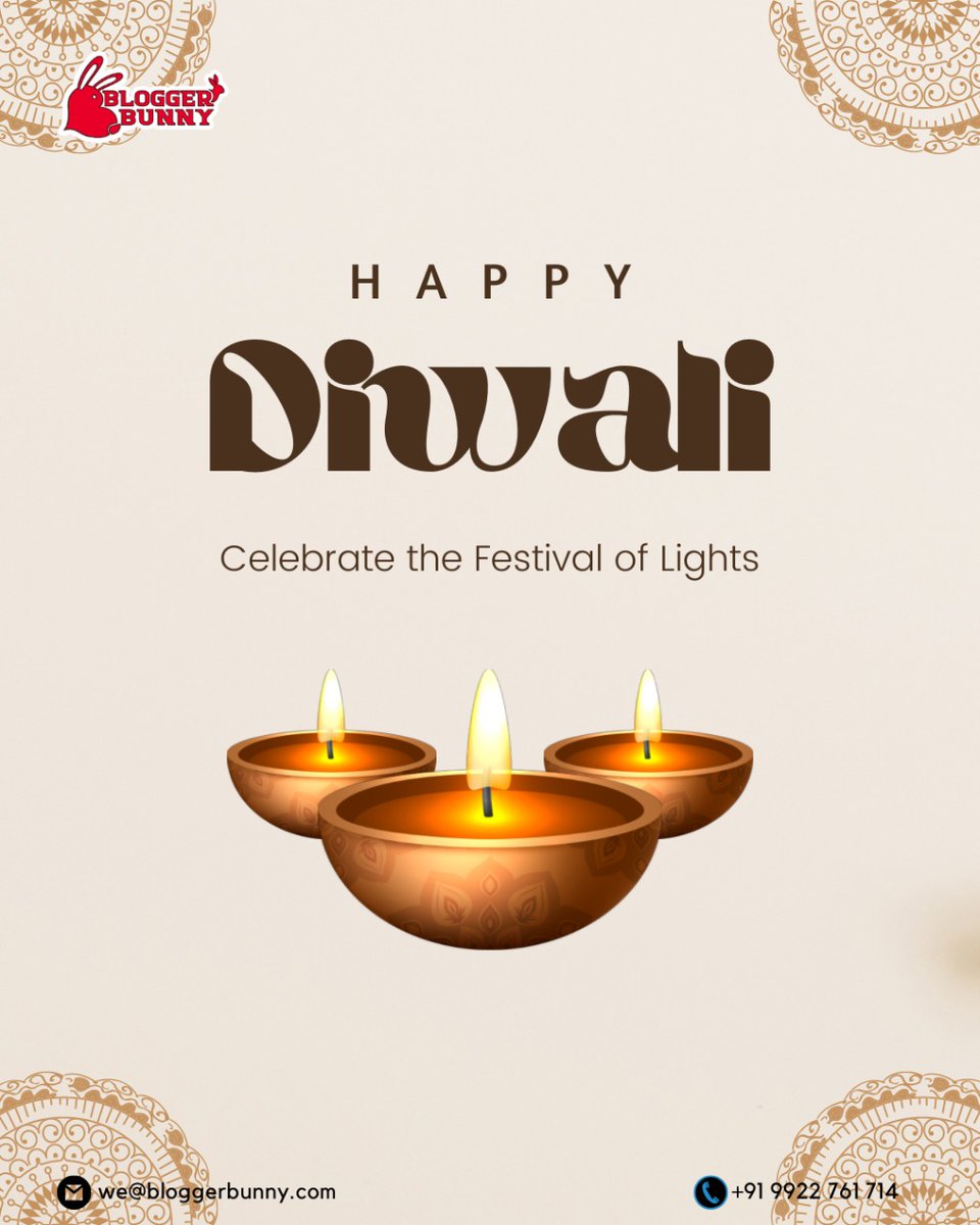 BloggerBunny's tweet photo. May the Goddess of wealth and the God of Knowledge bless you with their choicest blessings. 
Wishing you all a very happy and safe diwali. 🌉🎉

#Diwali2022 #webloggerbunny https://t.co/5f36mRtUiI