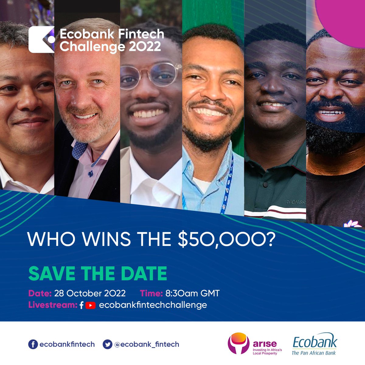 ecobank_fintech's tweet photo. You are invited to the #EcobankFintech2022 Grande Finale!
Returning to a physical finale after 2 virtual climaxes, join us celebrate 6 of Africa’s outstanding #Fintech innovations and crown another world-class winner in an engaging live exchange!
Register: https://t.co/tRdDqWpkLU https://t.co/mhqTuTQyRQ