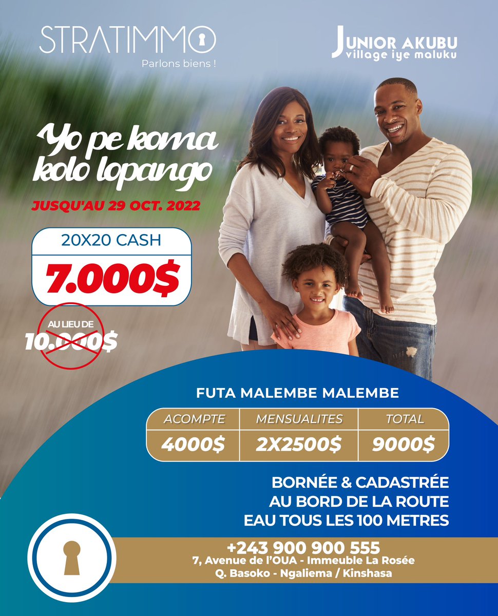 stratimmo's tweet photo. 🔷 Achetez votre parcelle en toute sécurité avec Stratimmo 🔷

📍Cité : Junior Akubu.
📍Lieu : Maluku.

🍀 Dimensions:20m X 20m.
🍀 Au bord de la route.
🍀 Bornées et cadastrées. 
🍀 Eau tous les 100 mètres.
🍀 Prix :7.000$.

Infos au:

📞 +243 900 900 555 (W)
📞 +243 900 900 777 https://t.co/5jde9WD1dd
