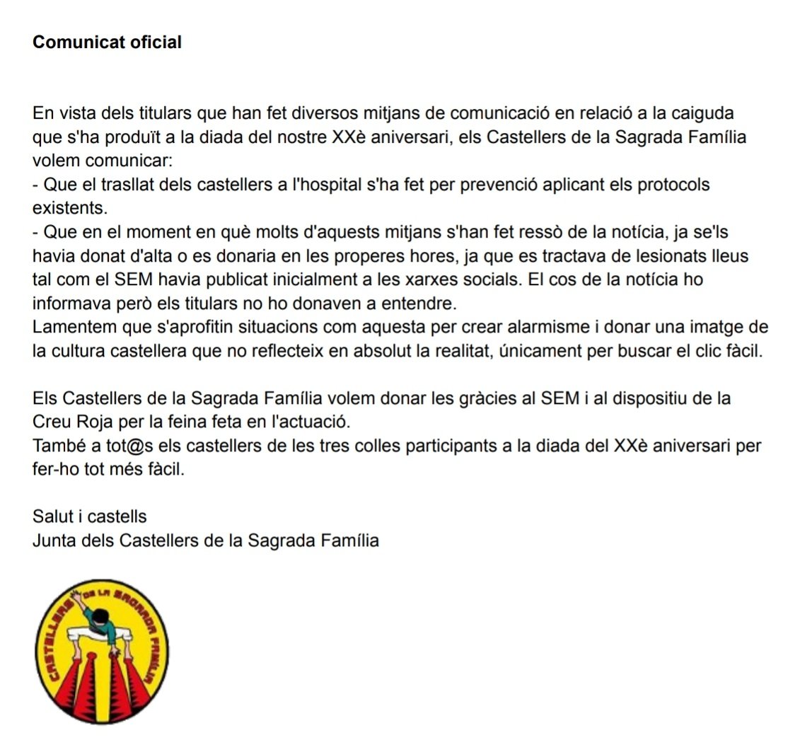 Comunicat oficial sobre la diada #XXaniversari

#castells
#castellers