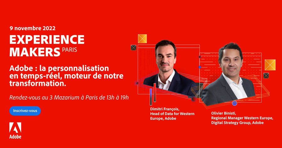 AnthonyRochand's tweet image. 📌Pour évoquer ces différents aspects, orienter la stratégie 2023, mettre le cap sur la personnalisation, RDV le 9/11/2022 (14H) à Paris, aux #AdobeExperienceMakers2022
 
➡️adobe.ly/3EDOdlR
 
#CX #MarketingDigital #AdobePartner