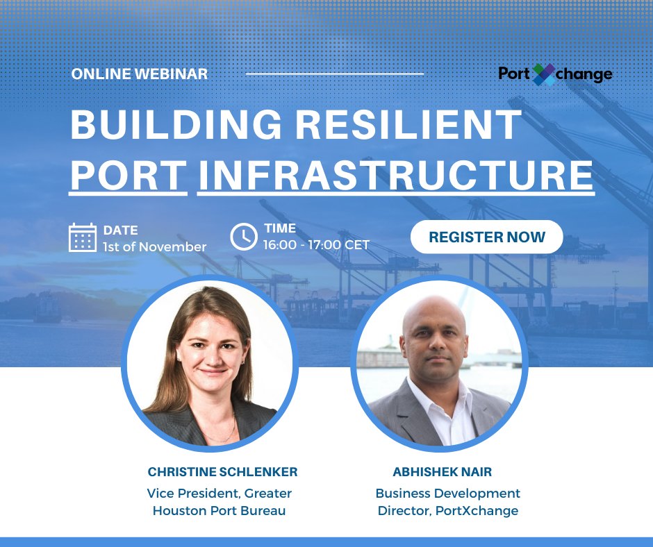 PortXchange's tweet photo. In collaboration with @AAPA_Seaports, Christine Schlenker, and Capt. Abhishek Nair will guide you through the main developments in the port of Houston.

Register here: https://t.co/nMaytKei1T

@PortBureau https://t.co/6UV3NP1vhw