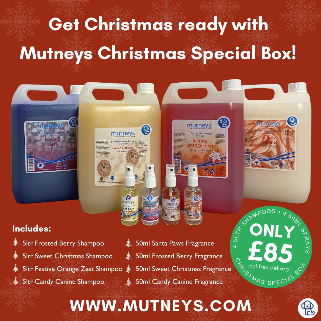 Themutneysdog's tweet image. 🌟 OUR FESTIVE BOX IS HERE! 🌟 

Get Christmas ready with Mutneys Christmas Special Box!

Order online: mutneys.com/.../mutneys-ch…

#mutneys #christmasspecialbox #christmasdogshampoo #dogshampoo #dogperfume #petcare #valueboxes #doggrooming #doggroomer #doggroominguk #madeintheuk