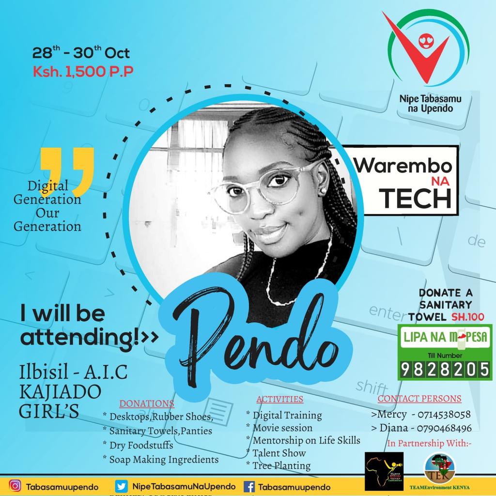 tabasamuupendo's tweet photo. Countdown...
28.10.2022
#warembonatech #digitalgenerationourgeneration #nipetabasamunaupendo @MwongeliAnne1 @cliveamalemba @tofaonline @Vijana_Voices @BazuHashu @muindi_elijah @machaa_evans @muranga_dota https://t.co/707P0w5d38