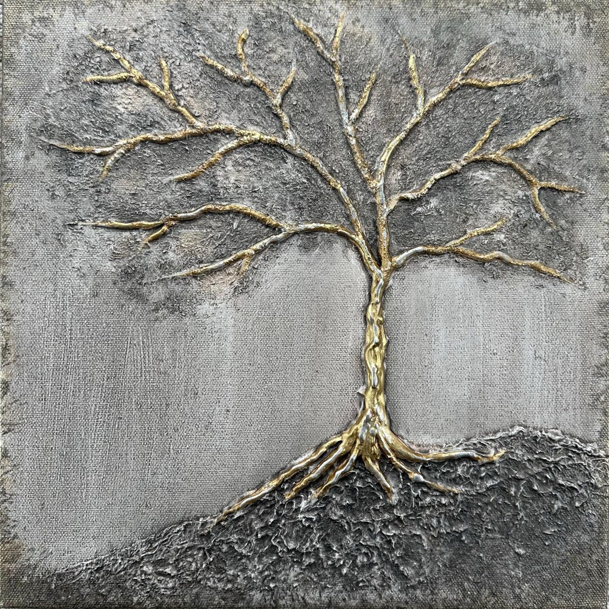 MKLongArt's tweet photo. Small Rustic Tree Painting, Textured Tree Art, Charcoal Gray, Gold, Silver, Ready to Hang Original Painting on Canvas, OOAK Small Wall Art https://t.co/fYNstx0gAu #painting #decoration #mixedmedia #Etsy #originalart #home #art #RusticWallArt https://t.co/3EII2kXNCW