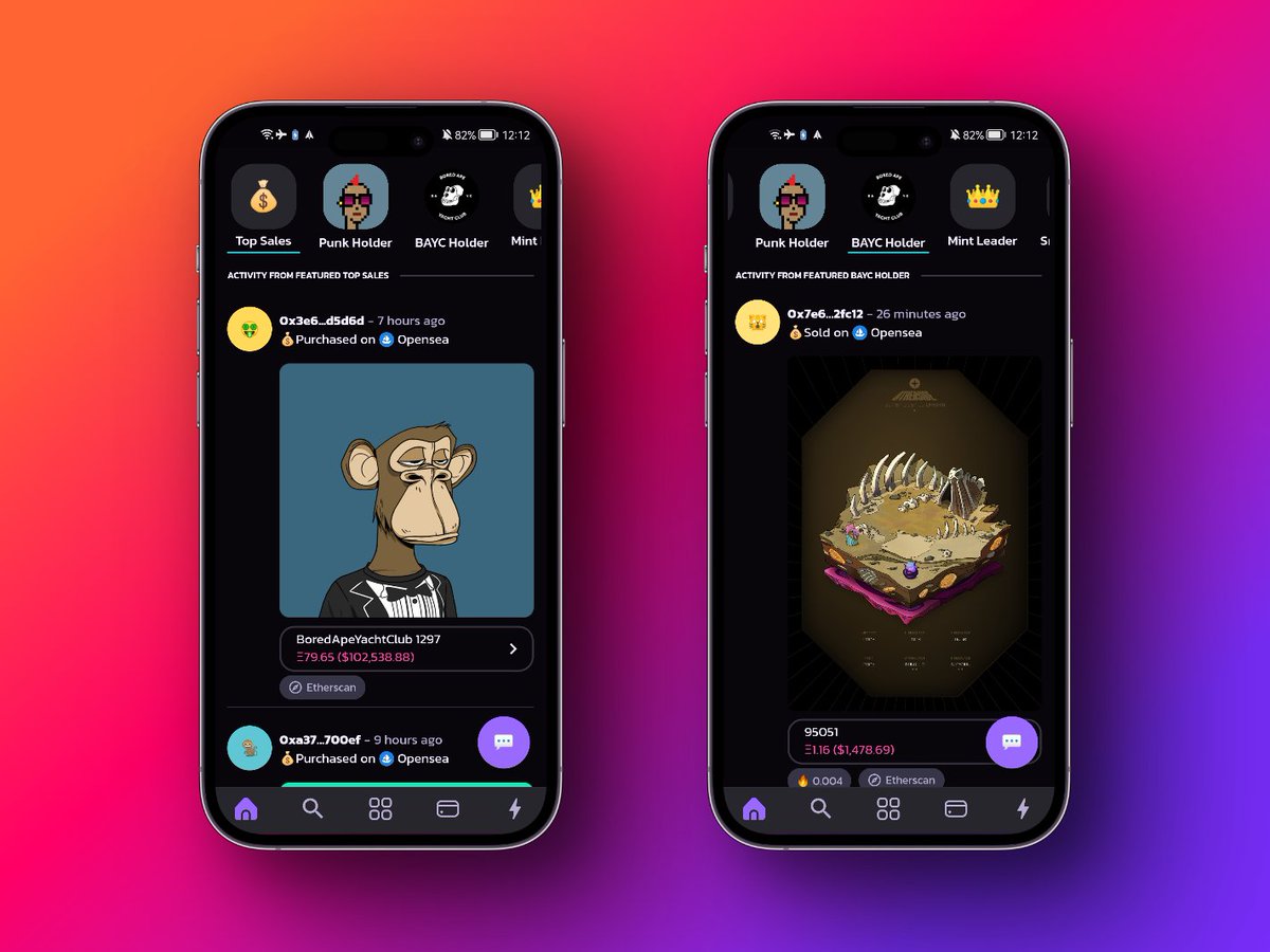 iamMurat4real's tweet photo. It's this time again ⚡️

after working for some weeks on @_getumbrella, there is a new update available

we completely revamped the main feed page. With the new UI and support for various marketplaces, it is now much simpler to follow peoples' NFT trades in web3 🔥 https://t.co/u2caHqhmMe