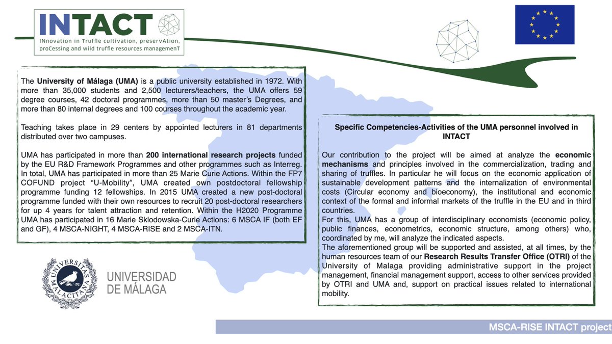 IntactProgetto's tweet image. Today it&apos;s time to present another #IntactProject member, the @InfoUMA. Its researchers are involved in the WP on economical and institutional aspects of the truffle markets and soon will be part of the second INTACT Workshop. Stay tuned!
