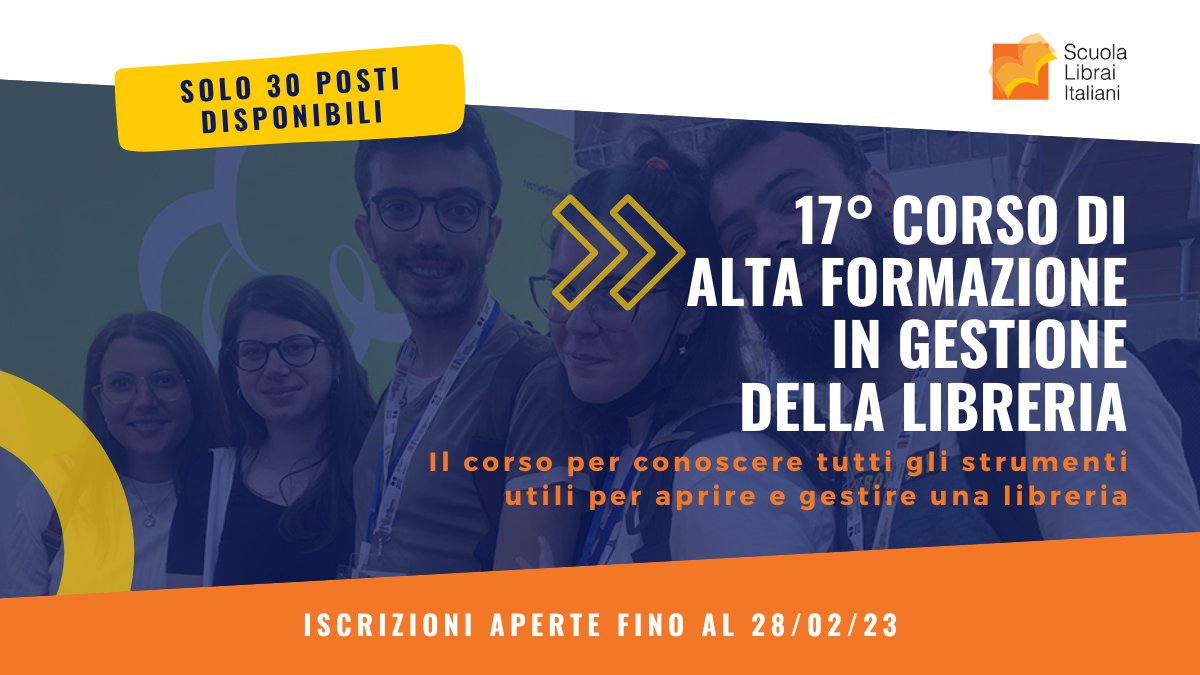 🚀SONO UFFICIALMENTE APERTE LE ISCRIZIONI 🚀
Da oggi e fino al 28 febbraio 2023 puoi iscriverti al #corso2023. Affrettati: quest'anno ci sono solo 30 posti disponibili!👇🏻scuola.libraitaliani.it
#corsoingestionedellalibreria
#cambiovita #aprireunalibreria #lavorareinlibreria