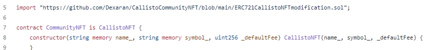 17Tort's tweet photo. @Dexaran Why is ERC721CallistoNFTmodification imported in the code, if the inheritance below comes from the CallistoNFT contract? in addition, when verifying the contract code in the browser, it gives an error linking to GitHub. https://t.co/F8bgJnsgGa