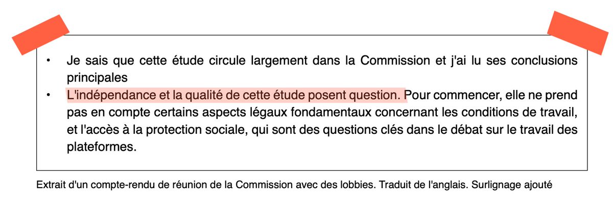 Les conclusions de l’étude sont proches du message des plateformes : les coursiers préfèrent un emploi flexible à un statut de salarié. D’après un document officiel de la Commission, l’indépendance et la qualité de cette étude posent question.⤵️