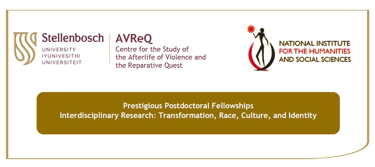 CALL FOR APPLICATIONS | In partnership with the National Institute for the Humanities and Social Sciences (NIHSS), AVReQ invites applications for five Postdoctoral Research Fellowships for selected scholars for a two-year fellowship. For more info visit: avreq.sun.ac.za/programmes/pos…
