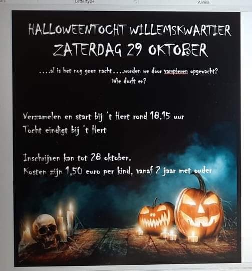 Haloween in het #willemskwartier is zaterdag 29 oktober om 18:15 uur, vanaf wijkcentrum 't Hert #nijmegen, als vanouds georganiseerd door de wijkbewoners Jannie en Beppie