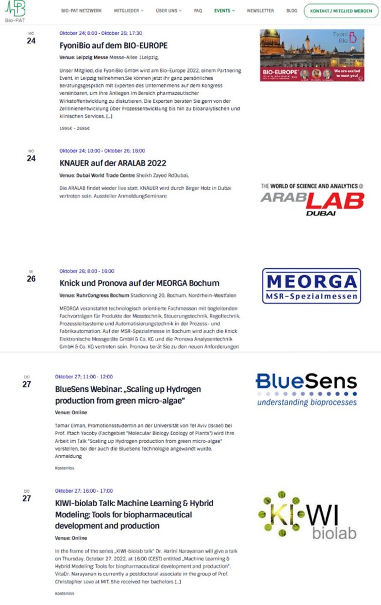 BioPATeV's tweet image. This week:
#FyoniBio at the #BioEurope on Oct. 24-26
@KNAUER_HPLC at the #arablab2022 on Oct. 24-26
@Knick_Berlin and #Pronova at #MEORGA on Oct. 26
#Webinar of #BlueSens on Oct. 27
@KIWI_biolab talk on Oct. 27 
All details: bio-pat.org/calendar