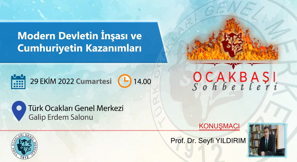 📌Ocakbaşı Sohbetine Davet: MODERN DEVLETİN İNŞASI VE CUMHURİYETİN KAZANIMLARI 👤 : Prof. Dr. Seyfi YILDIRIM 🗓 : 29.10.2022 Cumartesi 🕑 : 14.00 🗺 : Genel Merkez Galip Erdem Salonu 🎥 youtu.be/oNQqOPCu3A8 🎥 youtu.be/aT3oyG5V2_M