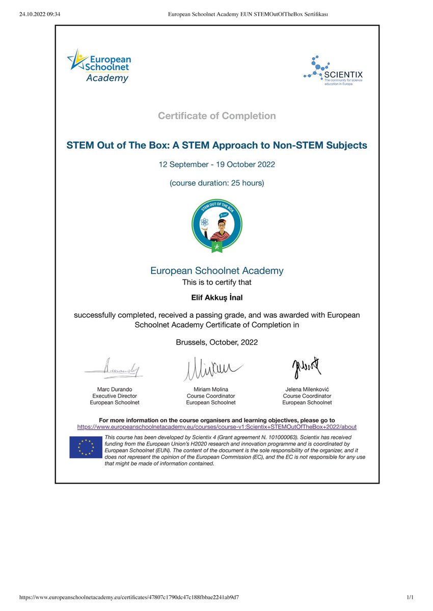 Thank you <a href="/eu_schoolnet/">European Schoolnet</a> Thank you <a href="/scientix_eu/">Scientix</a> for this practical Mooc #STEM #STEM out of the box @ScientixTurkey