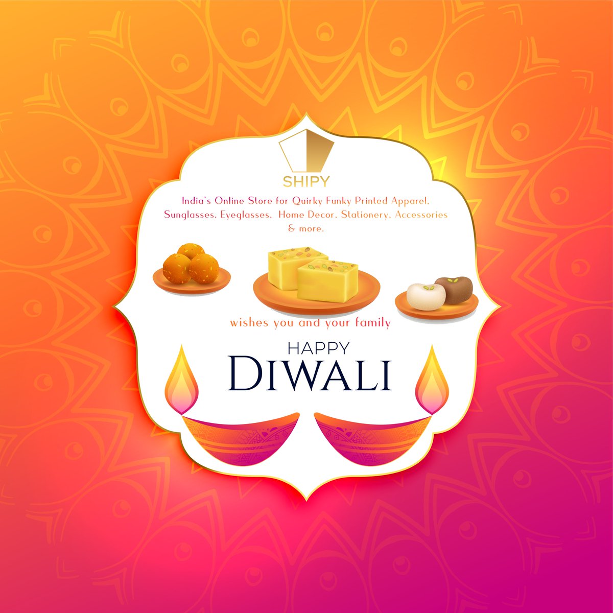 ShipyIndia's tweet photo. Although we sell t-shirts, hoodies, sweatshirts, sunglasses, eyeglasses, posters, fridge magnets, and notebooks, all filled with quirky, funky designs, here is something sweet for you to enjoy. 
#Diwali2022 #HappyDiwali https://t.co/a9vkPRw5dG