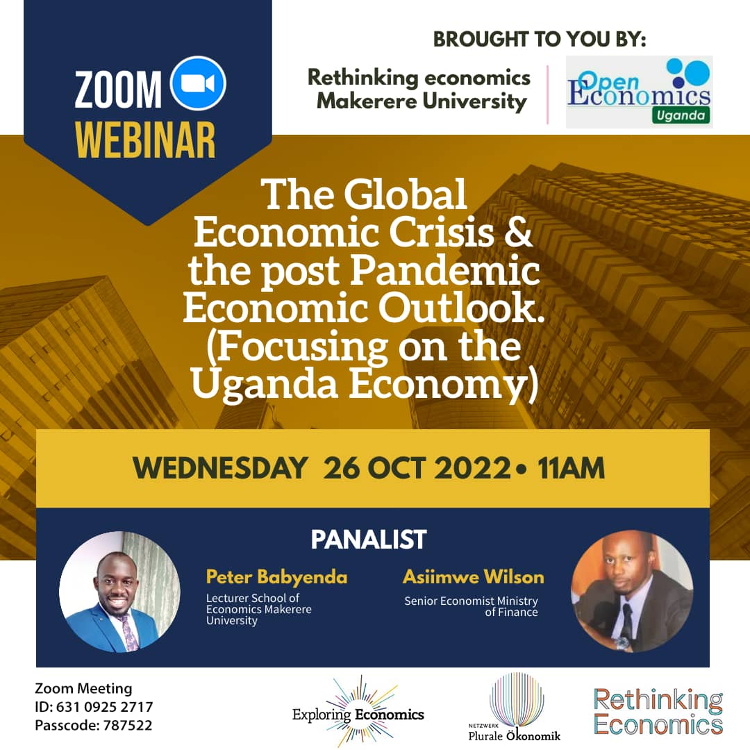 Keen on learning about new economic perspectives? Join the event organized by Open Economics Uganda as part of our GPET program about "The Global Economic Crisis &amp; The Post-Pandemic Economic Outlook with focus on Ugandas Economy" 
Wed, Oct 26th! Register👇 forms.gle/htfQ9nRH3Au4tN…