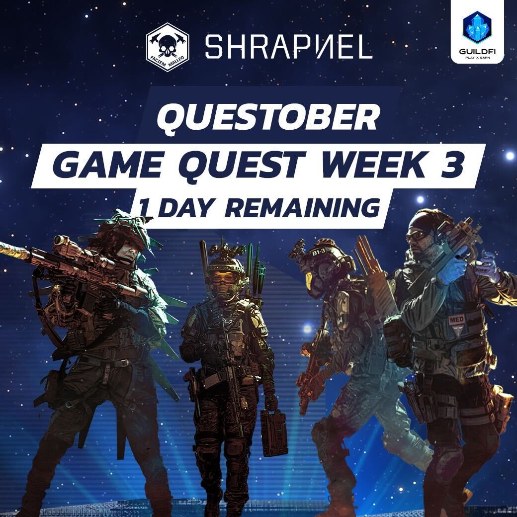theZentzei's tweet photo. 1⃣ day remaining to complete @playSHRAPNEL game quests🎮🕹️

Join now and stand a chance to win amazing prizes like #PS5 and #iPhone14ProMax as well as @Steam wallet cards during #Questober 🪙 ⚔️!

Join now: https://t.co/i7qWG0bS8b https://t.co/eWikkIna7K