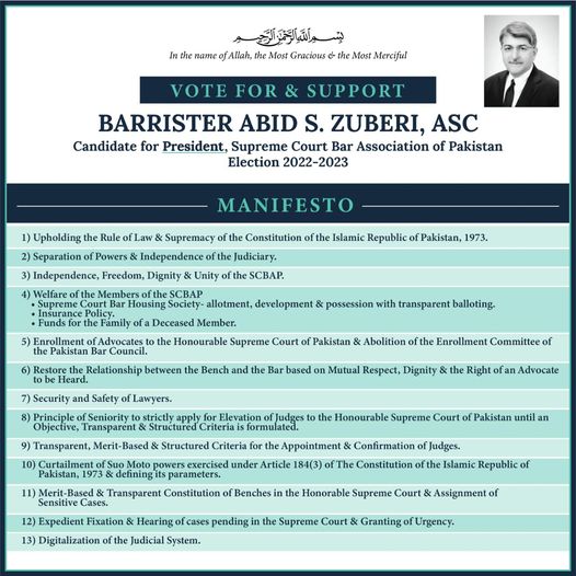 AbidSZuberiASC's tweet photo. Abid S. Zuberi, ASC Candidate for President, SCBAP Election 2022-2023
CASTE YOUR VOTE WISELY
#AbidSZuberi #Lawyers #Pakistan #ElectionSCBA #SupremeCourt #PresidentSupremeCourtBar
#PresidentSCBA https://t.co/5SEja3psZG