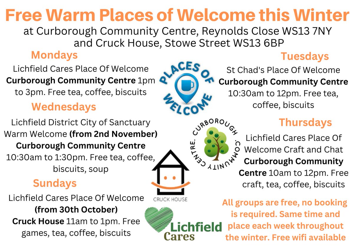 Free drop in sessions at Curborough Community Centre and Cruck House