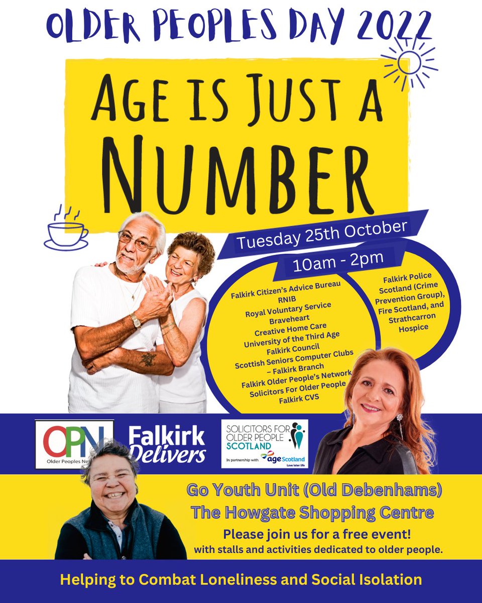 We'll be at Falkirk Older People's Day tomorrow in the Howgate. Join us, and folks from a range of other organisations, in the old Debenhams unit, 10am - 2pm. See you there! ☕ 😊 ℹ falkirkhscp.org/falkirk-older-…