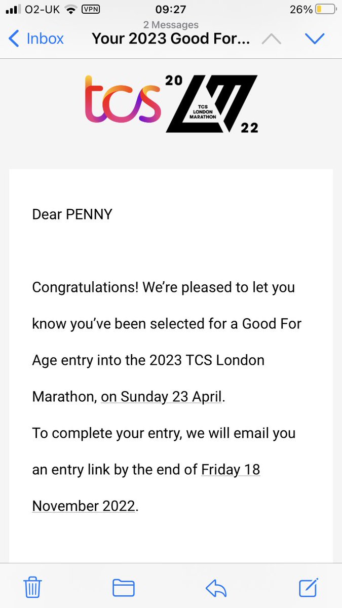 So grateful for another roll of the dice…. Will try it to cock it up this time :) 

#londonmarathon