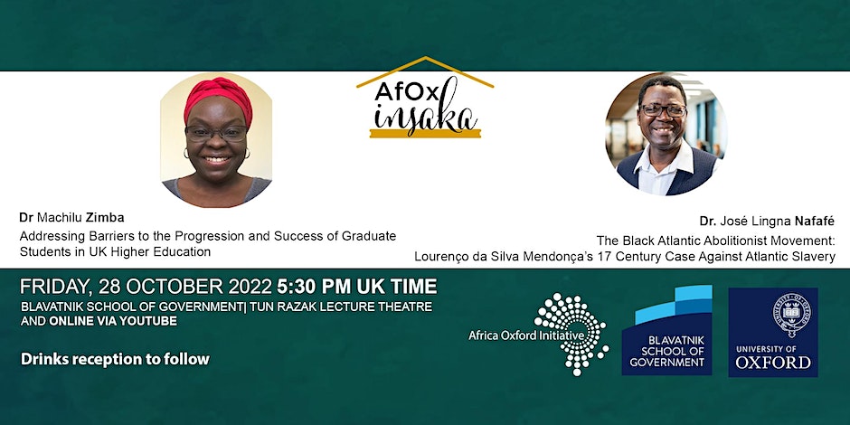 Looking forward to hearing <a href="/Machiluz/">Dr Machilu Zimba</a> &amp; <a href="/JNafafe/">Jose Lingna Nafafe</a> speak at the <a href="/Africa_Oxford/">AfOx</a> insaka this Friday 28th Oct 5.30pm at the <a href="/BlavatnikSchool/">Blavatnik School of Government</a> you can attend in-person or online. Register here: shorturl.at/dFJV2