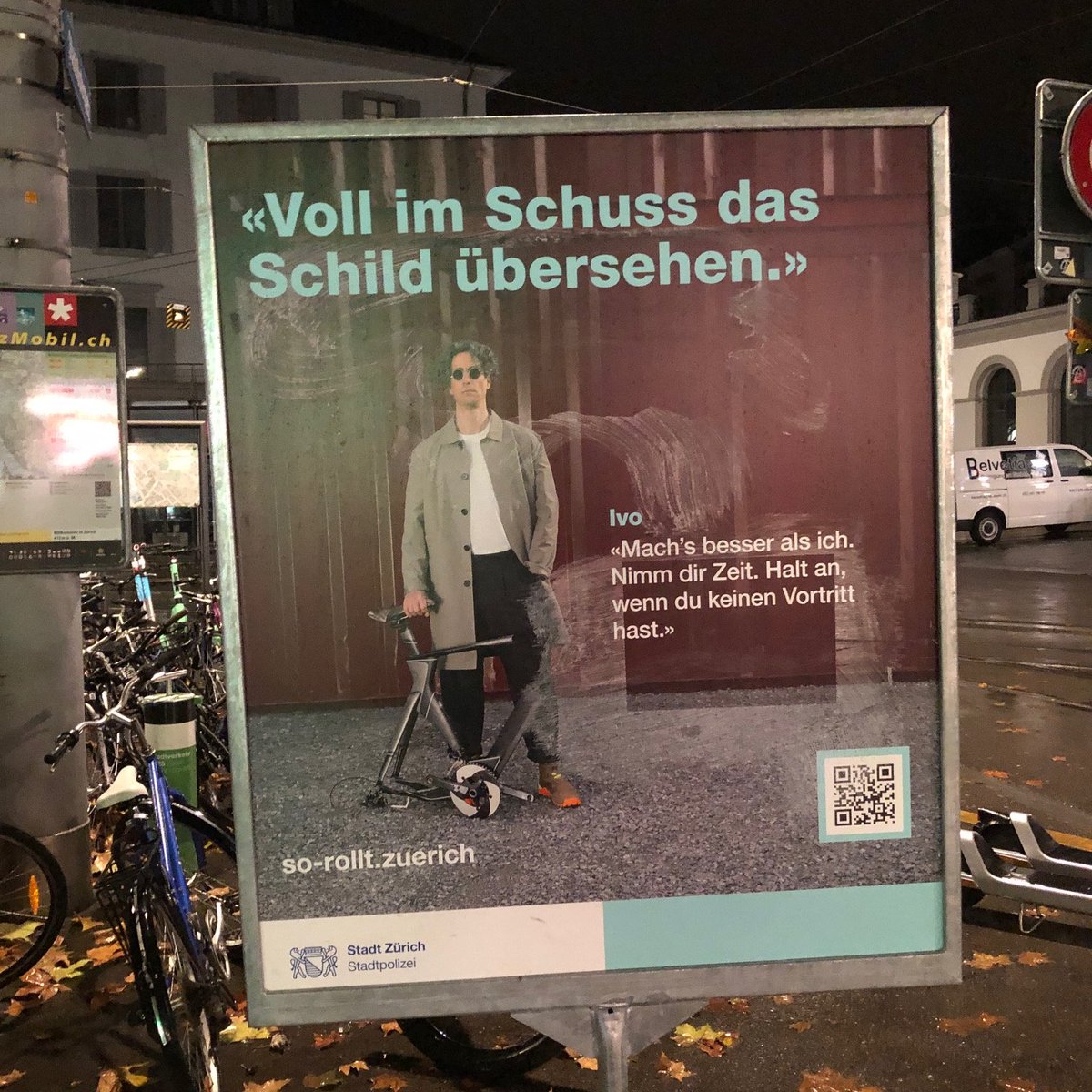 PatrickRerat's tweet photo. Zurich: I think I saw more victim-blaming posters ("Cyclists, pay attention to the wind, to signs, to trottoir edges, etc.") than real cycling infrastructures! https://t.co/1mF4heWmpO