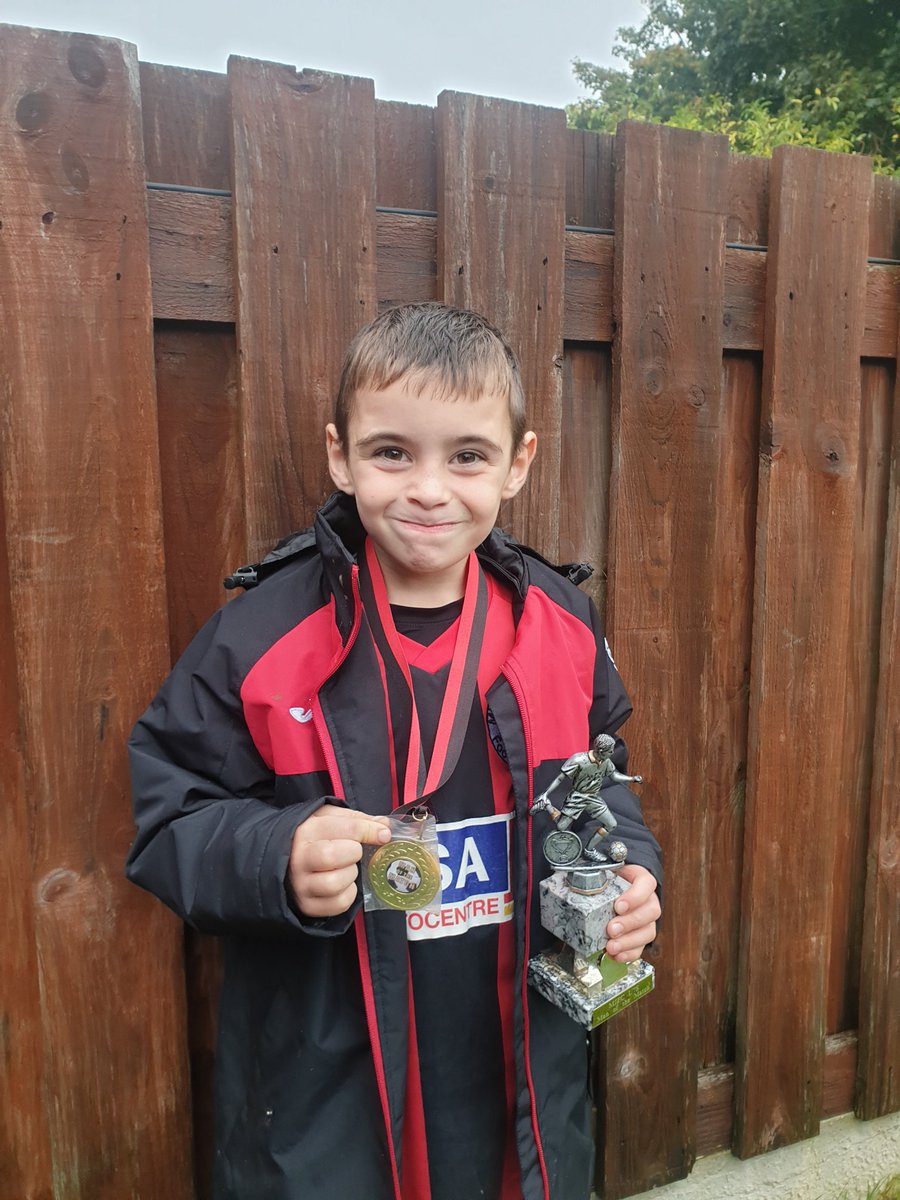 wayne_boulby's tweet photo. @MonteneySport William with his man of the match medal and trophy for scoring his first hat trick  for his team https://t.co/4f2qQy1Jde