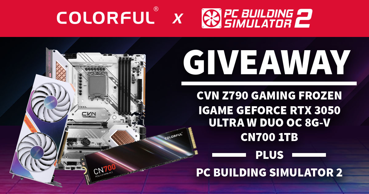 PCBuildingSim's tweet photo. PC Building Simulator 2 and @colorful_tech are teaming up!

To have a chance to win these spectacular prizes, be sure to enter the giveaway, here!: https://t.co/VwjijqEk1l https://t.co/dkejqHFS3c