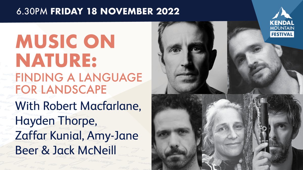 Join us for an intimate evening of music, prose and poetry as we trace the connections between nature, sound and the landscape. Featuring @RobGMacfarlane, @Hayden_Thorpe, @ZaffarKunial, @AmyJaneBeer & @jackvwmcneill. Tickets now on sale > bit.ly/3slWqnt #Kendal22