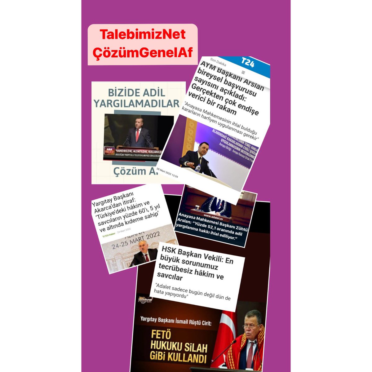 <a href="/avabdullahguler/">Abdullah Güler</a> AF İSTİYORUZ
Yaşanılan adaletsizliklerin ortadan kalkması için Devletimizin Vatandaşı ile Helalleşmesi Hususu gündeme gelmelidir. Hiçbir suçu legalleştirmiyoruz, önce geçmiş temizlenmelidir ve sonrasında TCK sisteminde yapılacak değişiklikler ile adalet hakkını bulmalıdır.