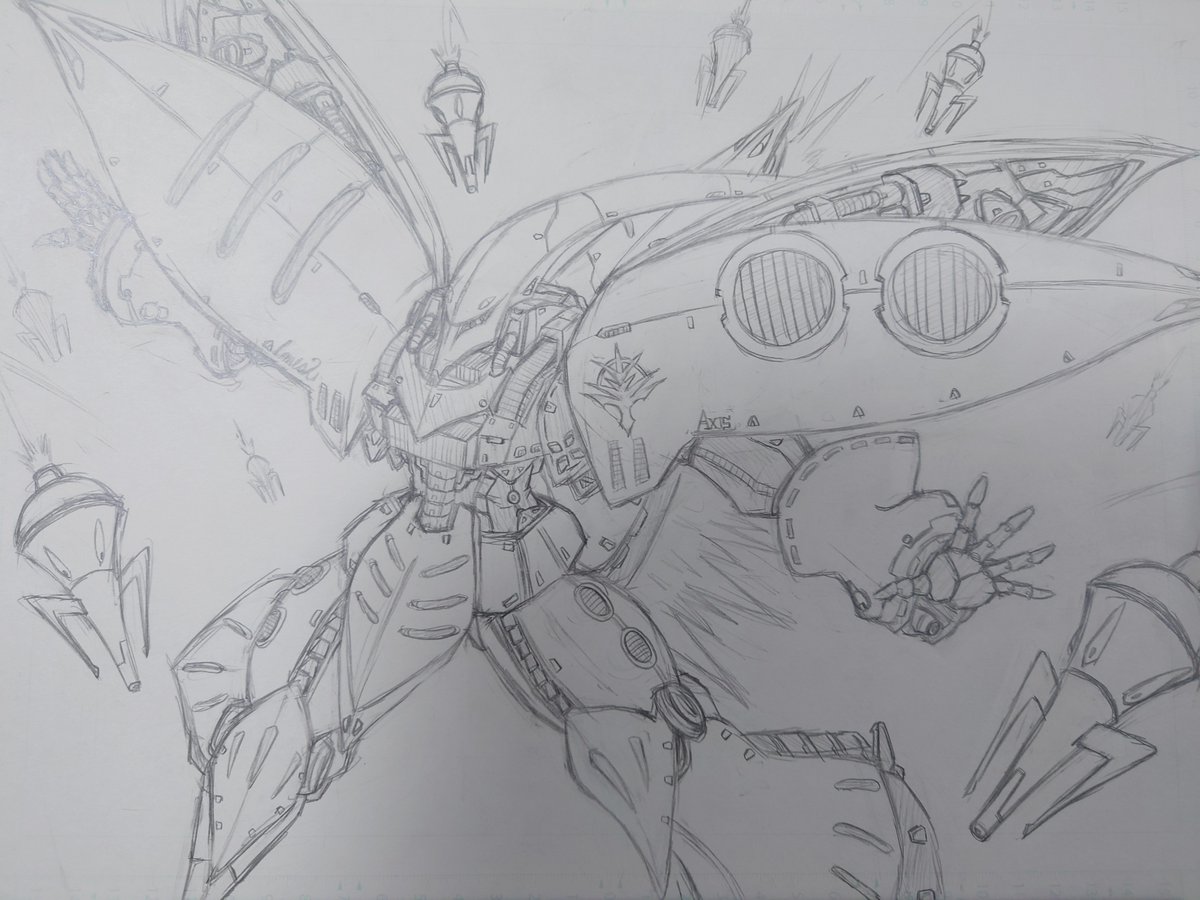 #過去絵を投下して絵を描いた気になろうキャンペーン
Zガンダムラストの3竦み(百式も描いてたけど紛失しました…)この垢始めた頃、下描きアナログ時代に描いたやつ。そういえば最近メカ物全く描けてないな(;'・ω・) 