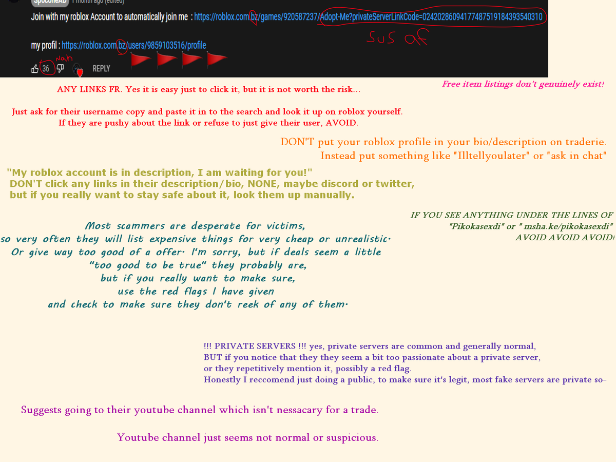RosesAreMissing's tweet photo. HOW TO KNOW IF YOU ARE BEING SCAMMED AND HOW TO AVOID BEING SCAMMED!

here I have made examples of and signs that you are being scammed and how to avoid it.

Here are some hints to know if you are being scammed
rt to spread the msg #royalehightradings #royalehighscam #traderie https://t.co/OOYv7YVoK9