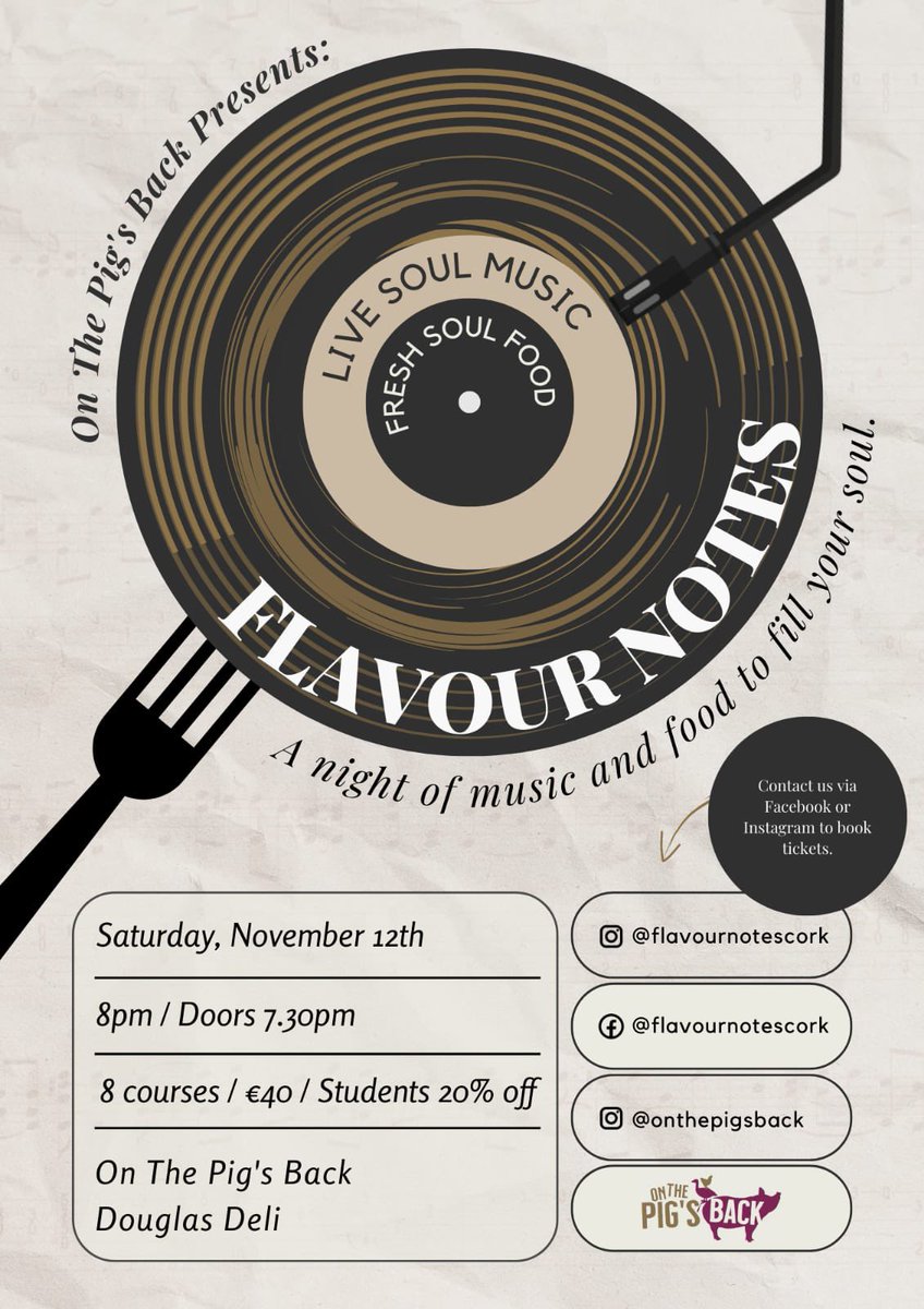 An upcoming event, eight course Soul Food tasting menu a live Soul Music. DM if interested in booking check us out on Instagram @flavournotescork