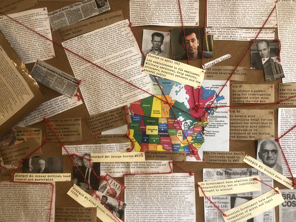 History_HLC's tweet photo. Ava &amp; Alexa’s amazing project done on their own initiative - a massive crime-scene board on ‘Codename: MK-Ultra’.  They really got behind the inspiration for @Stranger_Things #coldwar #cia #MindControl #mkultra #spies @HlcPrincipal @HLCNews https://t.co/LHn4m2pjfQ