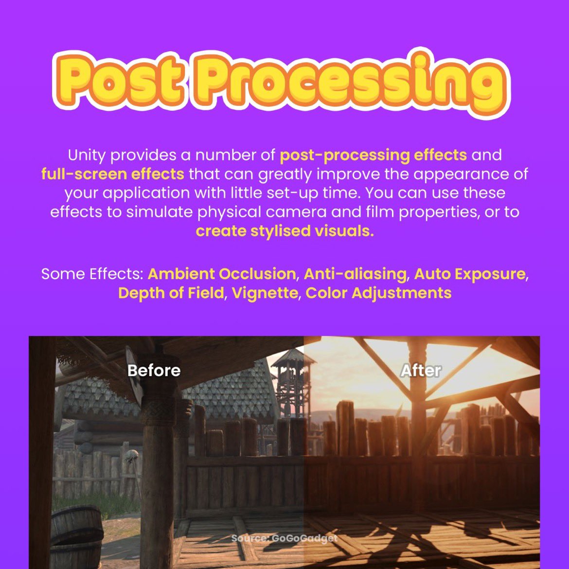 Post-processing use is crucial to bring your game graphics to the next level. You can easily discover tips like this with our Weekly Info Cards!