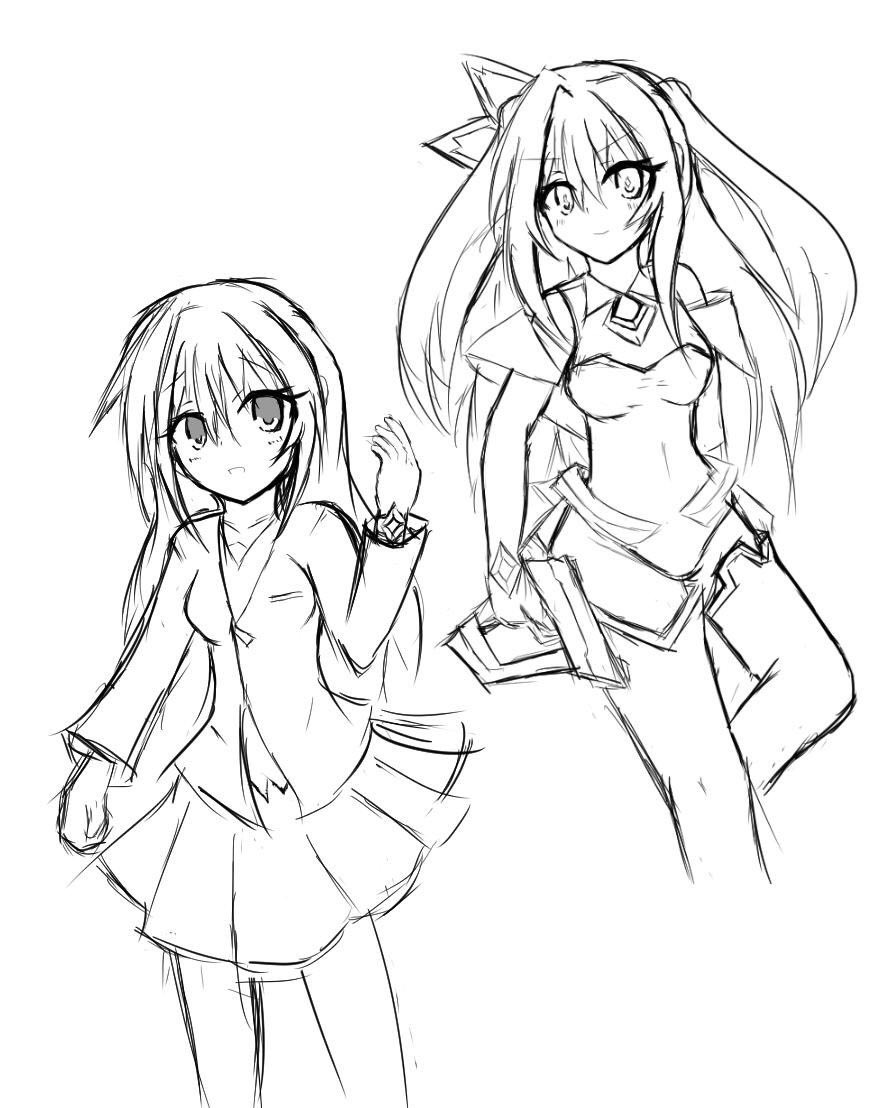 5年前の今日描いた最初期のましろとレヴェリーヴァイスと、最近のましろとレヴェリーヴァイス。 