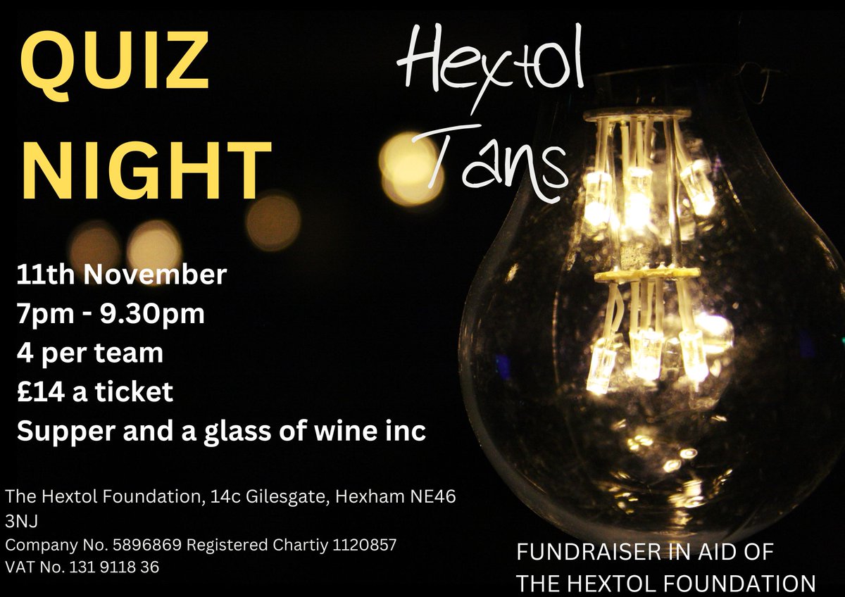 QUIZ NIGHT!! November 11th, get in touch via email, message or call 01434 605253 to secure your table!