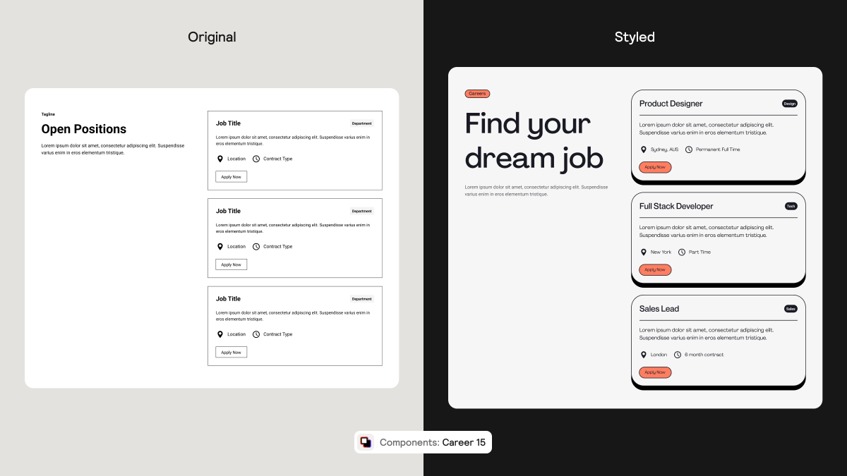 Embrace the wireframe style but make it a feature with solid drop shadows and heavy outlines! 🔲 Styled in Figma using the @relume_io Library Figma Kit Component: Career 15