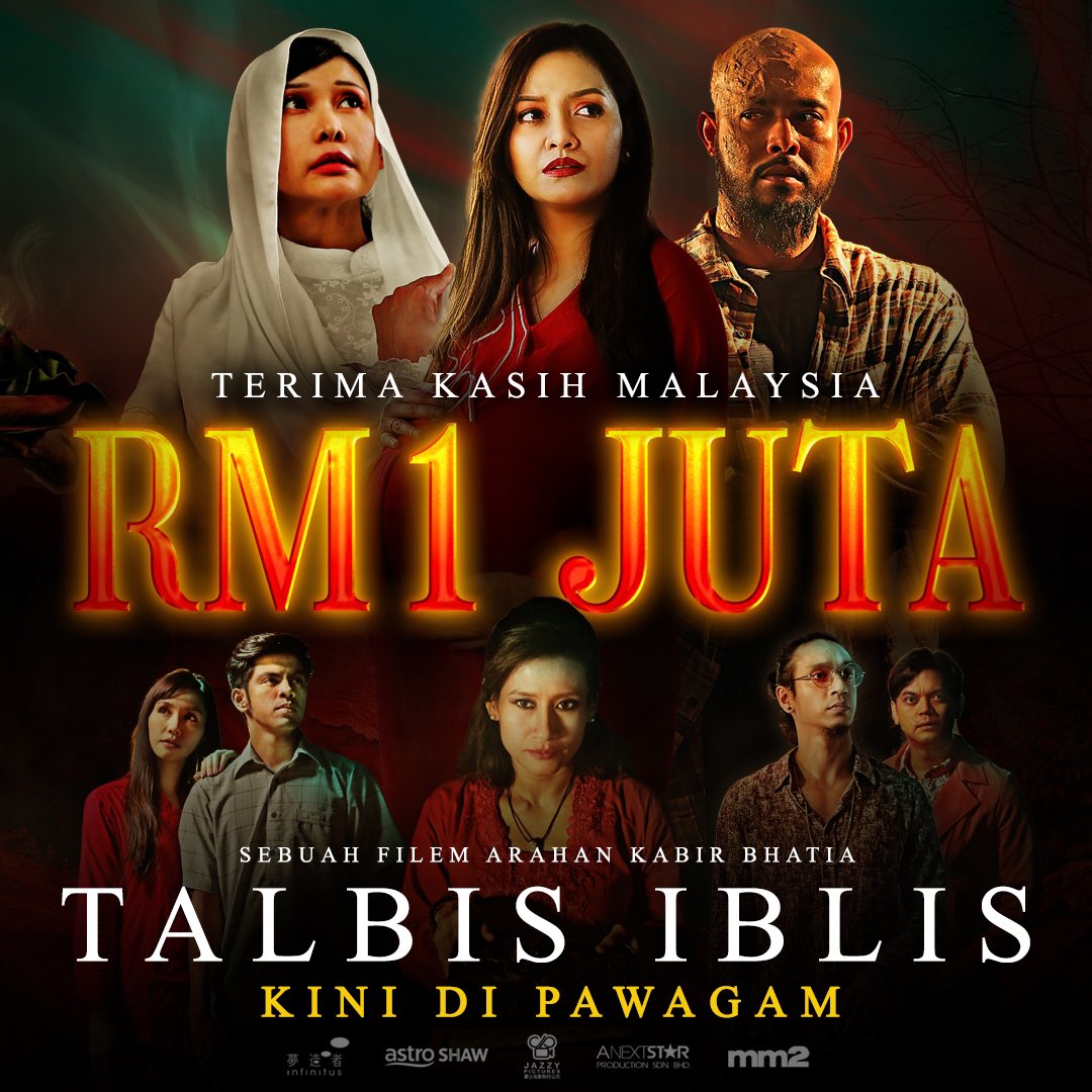 GSCinemas's tweet image. Syukur Alhamdulillah! Kutipan filem lokal paling seram tahun ini, Talbis Iblis kini RM1 JUTA. Terima kasih Malaysia atas sokongan 👏

FILEM LOKAL PALING SERAM TAHUN INI, TALBIS IBLIS KINI DI PAWAGAM.

#TalbisIblis #TalbisIblisMovie #SelamatDatangAnakKu