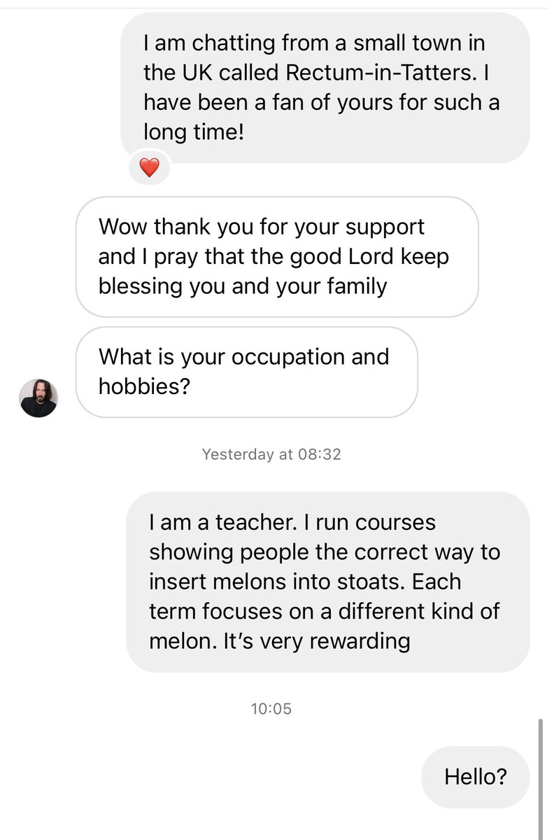 deathtospinach's tweet photo. I’m pissed off and upset this morning

Keanu messaged me again last week and I thought perhaps we were having a fresh start, but when I told him what I do for a living he went offline

Clearly Keanu doesn’t like career women

This could be the end for us

I’m distraught

💔 https://t.co/nJapCufqF1